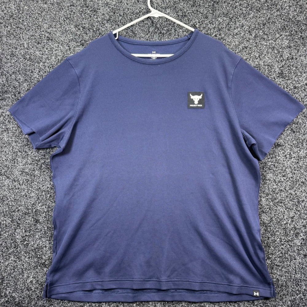 Under Armour‎ Project Rock Mens XXL Blue Waffle Knit Fitted Training T-Shirt